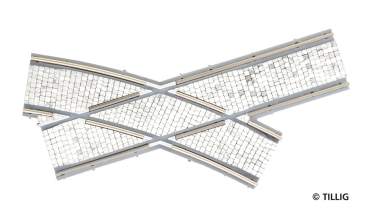 H0 Tramgleis Gleis Bogenkreuzung rechts Plastersteine