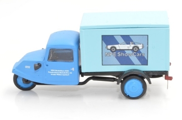 H0 D Dreirad Goliath GD 750 Möbelwagen mit Stahlaufbau, Werbemodell,  Spielwaren Messe Nürnberg 2020, " Dreikantfeile -", etc...................