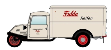 H0 D Dreirad Goliath GD 750 Kastenwagen Fulda- Reifen Gummiwerke, " - Dreikantfeile - ", Fulda, etc.................