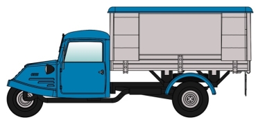 H0 D Dreirad Goliath GD 750 Hochpritsche Metzgereiwagen, blau," -   Dreikantfeile - ", Hamburg, etc.....................