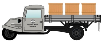 H0 D Dreirad Goliath GD 750 Hochpritsche Werner Mund, Transporte beladen mit Stückgut, " - Dreikantfeile - ", etc...................