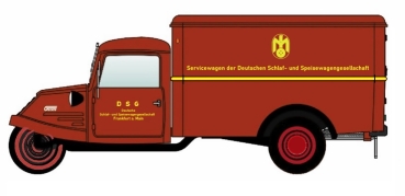 H0 D Dreirad Goliath GD 750 Kastenwagen, " Deutsche Schlaf- und Speisewagen Gesellschaft, "   Dreikantfeile - ", Frankfurt am Main, etc................