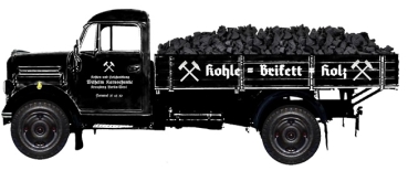 H0 D LKW Borgward LKW 1250 Hochpritsche, Kohle, Brikett, Holz, Karuschunke Berlin, beladen mit Kohle, 2A,  Ep.III, etc...........