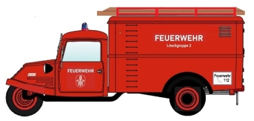 H0 D Dreirad Goliath GD 750 Feuerwehr- Set St.2 Werkstattwagen, Kastenwagen, Löschgruppe 2, " - Dreikantfeile - " ,etc.....................