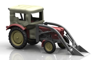H0 D Landmaschinen Traktor Schlüter S 350, rot, mit Frontlader, und Kabine,