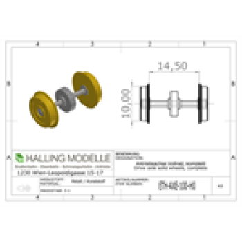 H0 Halling Ersatzteile Antriebsachsen H0, 10mm, Vollrad, Antrieb oder Achsabstand  des ADG ( 16, 19,7, 21, 23 24, 25,3mm ), Angabe damit die Zahnräder richtig aufgezogen werden können, Standard ZR ist 18, 22R, mit Schulter, etc..........................