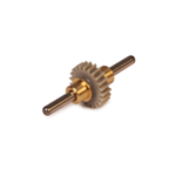 H0 Ersatzteile hjalling Achse mit Zahnrad und Buchse für eigene Radscheiben, AL= 1,5mm, L= 19,5mm, H0, Zahnrad kompatibel mit VAR- Antrieben, etc..............................