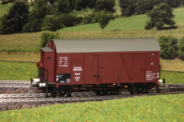 H0 D DRG Güterwagen ged., Oppeln, 2A, Ep.II, braun, Bremserhaus, Gleitlager, Pufferhälse weiss,