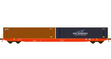 N RCA Containertragwagen Sggnss´80, 4A, Ep.VI, " NYK LOGISTICS ", R= 228,2mm,  etc..........................