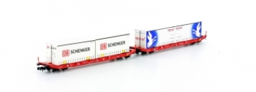 N D DB Containertragwagen Set 2x, 4A,  Ep.VI, Wechselpritsche, Schenker - hellmann