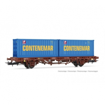 H0 E RENFE Containertragwagen MC1, bel., 2A,  " CONTENEMAR ", etc..............