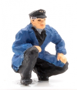 0 Figur WM Bahnfigur Eisenbahner im Kittel hockend , 40mm, etc.................................................................................