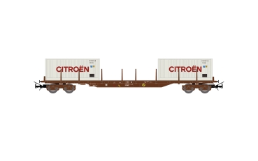 H0 F SNCF Rungenwagen bel. Container 2x, 4A, Ep.IV, braun, " Citroen ", etc......................................................................