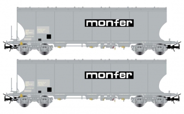 H0 I FS Silowagen Set, 2teilig, 4A, Ep.IV- V,  L= 458mm, gewölbte Silowände,  grau, " Monfer "