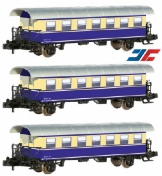 N Reisezugwagen Set 3x, Ep.III/ IV, crem- blau, Halb- Ganzfenstervariante