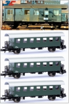 N Reisezugwagen Set 4x, Ep.III/ IV, Ganzfenster- Packwagen