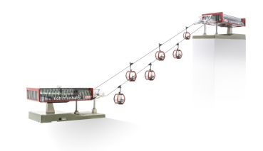 H0 Geländegestaltung Seilbahn Planai Schladming, Gondel St. 6c, Omega, Tal- Bergstation, Streckenkabel 3m, Seil 10m, Stütze 160mm,  etc...................................................