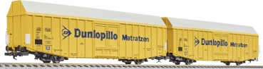 H0 D DB Güterwagen ged., Set 2teilig, Hbbks, Nt.022 0 380 9, 022 0 387 4, 2A, Ep.IV, L=183mm, " Dunlopillo Matratzen ", etc...........