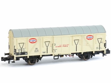 N D DB Güterwagen Glmhs 50 , ged., Nr.205 289, 2A, L= 78mm, Ep.III, beige, " Dr. Oetker ",  etc.................................