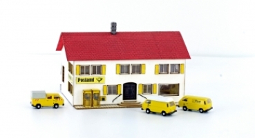 N D Gebäude BS Lasercut Postgebäude mit Minis VW T 3 Post