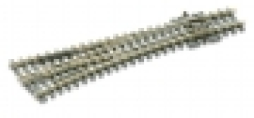 N Bahnausstattung Weiche links, 124mm, R 457mm, 14°, code 80, Holzschwelle, Herzstück leitend - Kopie