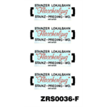 H0 Halling Tafeln Tafeln Zuglaufschilder " Flascherlzug ", Satz 1x 4St., etc..................