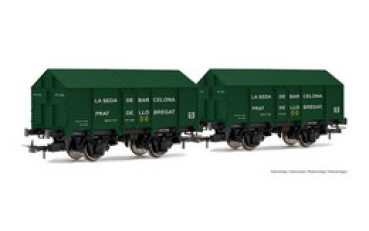 H0 E RENFE Güterwagen Set, 2x, ged.,  2A,  Ep.III, grün, " La Seda de Barcelona ", etc......................