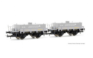 H0 E RENFE  Flachwagen Set, bel., 2x, ged.,  2A,  Ep.III, grau, Wassertanks, etc......................