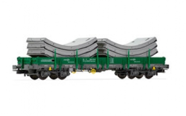 H0 E RENFE Rungenwagen Rmmns, off., bel., 4A, Ep.V- VI, grün, " Tübbingen "