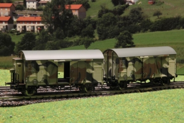 H0 D DRG Güterwagen ged., Set 2x, Oppeln, 2A, Ep.II, Bremserhaus, Gleitlager, Camouflage,