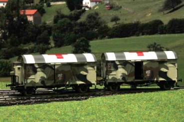 H0 D DRG Güterwagen ged., Set 2x,  Oppeln, 2A Ep.II, Bremserhaus, Rotes Kreuz, Camouflage,