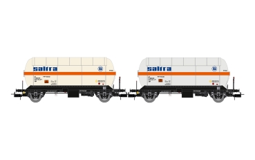 H0 E RENFE Gaskesselwagen Set 2x, mit Bremserbühne, 2A, Ep.IV, " Saltra", weiß- orange, etc..................................