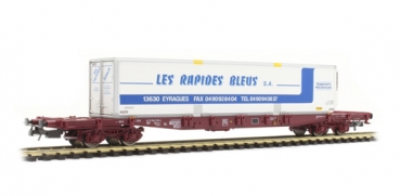 H0 F SNCF Flachwagen bel., 4A, Ep.V, braun, " Les Rapides bleus S.A. "