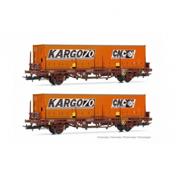 H0 F SNCF Flach+ Rungenwagen Set 2x, bel.,  2A, Ep.IV, " CNC KARGO 70 ", etc....................