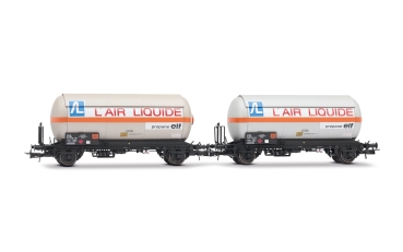 H0 F SNCF Gaskesselwagen Set 2x, mit Sonnenschutzdächer, 2A, Ep.IV, " Air Liquide", etc...............................................