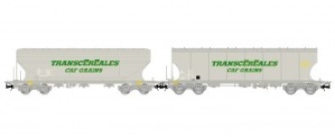 H0 F SNCF Getreidesilowagen Set 2x, mit flachen + runden Wänden, 4A, Ep.IV- V, " TRANSCEREALES ", etc..........................................................