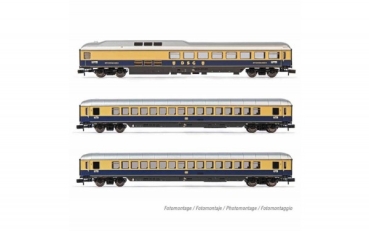 N D DB Reisezugwagen Set 3x, 4A, L= 495, Ep.III, blau/ beige, " Rheingold ", etc................