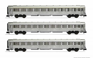 N F SNCF Personenwagen Set 3x, Inox,  L=471mm,  4A, Ep.III,  etc....................