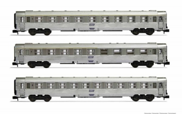 N F SNCF Personenwagen Set 3x, Inox,  L=471mm,  4A, Ep.III,  etc...................