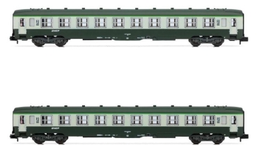 N F SNCF Reisezugwagen Set 2x, 4A, Ep.IV, grün- grau, R=192mm, L= 314mm, " Nouille ", etc.......................................