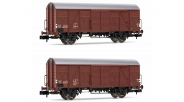 N D DR Güterwagen- Set.2x, ged., Gs, 2A, Ep.IV, Holzwände, braun, etc........................