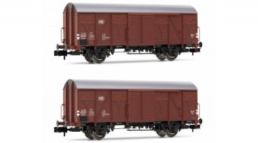 N D DB Güterwagen- Set.2x, ged., Gs, 2A, Ep.IV, Holzwände, braun, etc........................