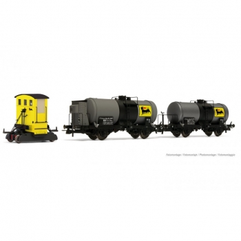 H0 D AGIP Rangiertraktor ABL, gelb, Kesselwagen 2A, Ep.III, gelb, grau, dig., " Sogliola " etc............