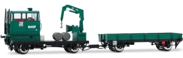 H0  D BASF Rottenwagen mit Hänger KLV 53, 2A, Ep.V, grün, R= 357mm, etc.................................................