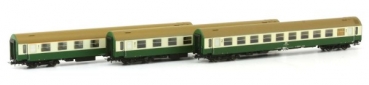 H0 D DR Personenwagen OSShD B Set, Kl.1, 1/2, Liegewagen, 3teilig, 4A, Ep.IV, L= 846mm,  grün beige