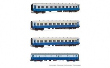 H0 I FS Reisezugwagen Set, 4teilig, 4A, Ep.III IV,  L= 1090mm, " Treno Azzurro "