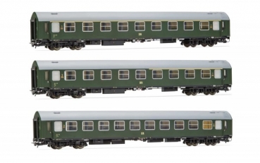 H0 D DR Reisezugwagen Set 3x, Kl.1 1x, Kl.1/ 2 1x, Liegewagen 1x, 4A, Ep.III, grün, etc....................