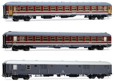 H0 I FS Reisezugwagen- Set 3x, " Alpen- Express ", 4A, Ep.IVb, rot- grau, etc.....................................