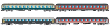 H0 I FS DB NS Reisezugwagen- Set 4x, 4A, Ep.V, " Italien- Holland- Express, blau- beige, etc.......................