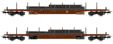 H0 I FS Flachwagen Set, Rgs, bel., 2teilig, 4A, Ep.V, L= 458mm, braun, " Stahlblech "
